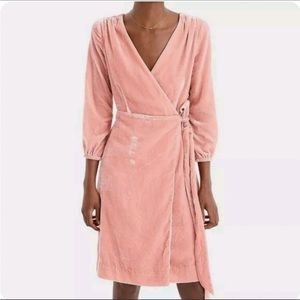 J. Crew pink crushed velvet wrap dress 6 TALL